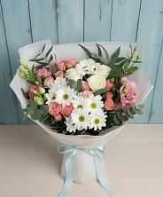 Букет цветов из:  Розы, Лизиантусы и Хризантемы в Охе