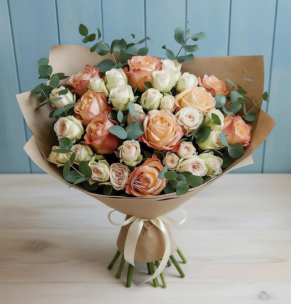 Букет цветов из: Альстромерии и Розы в Охе