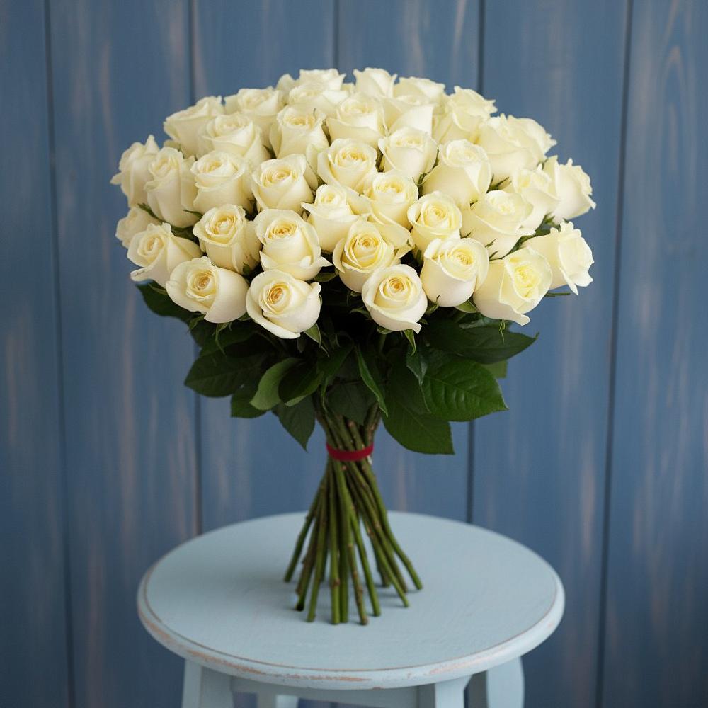 Букет 51 Белая роза Эдлесс Лав в Охе