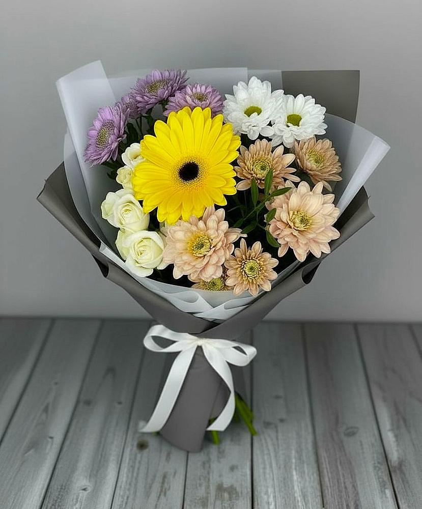 Букет цветов из: Розы, Герберы и Хризантемы в Охе