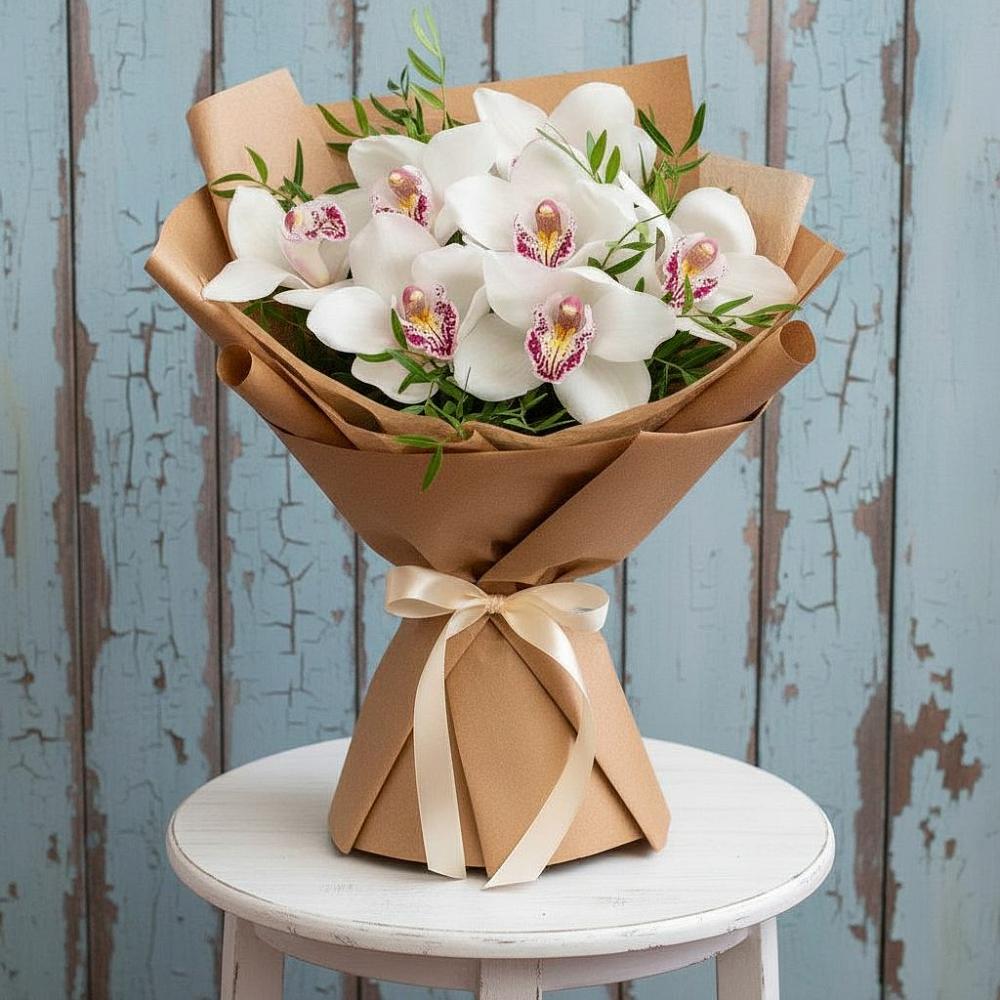 Букет цветов из: Орхидеи и Розы в Охе