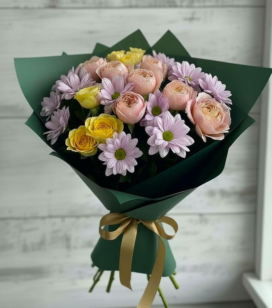 Букет цветов из: Хризантемы и Розы в Охе