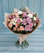 Букет цветов из:  Хризантемы, Розы и Альстромерии в Охе