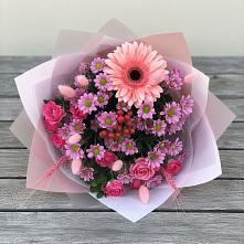 Букет цветов из:  Розы, Герберы и Хризантемы в Охе