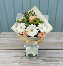 Букет цветов из:  Герберы, Розы и Хризантемы в Охе